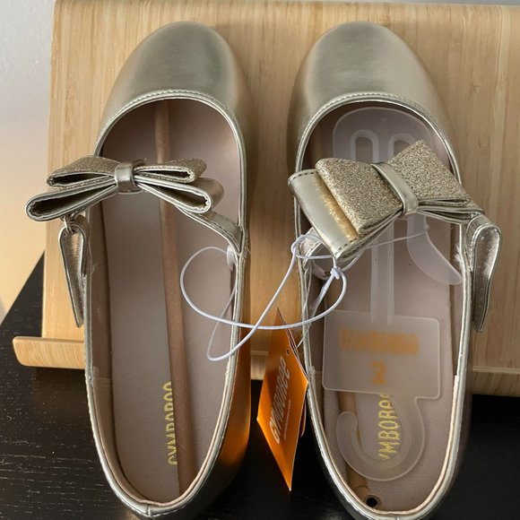 Gymboree Gold Sparkle Bow Flats Size 3Y - Perfect for Christmas! - Picture 3 of 4